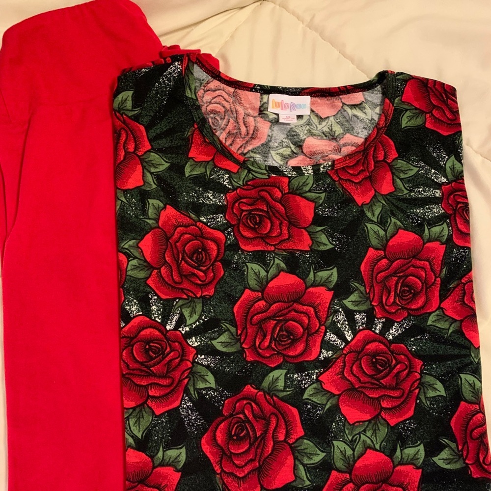 Lularoe roses Irma and leggings euc gorgeous